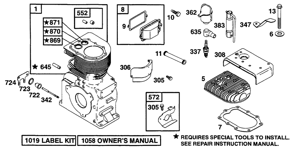 Cylinder, Head Diagram and Parts List for 233452-0636-XX  Briggs and Stratton Engine